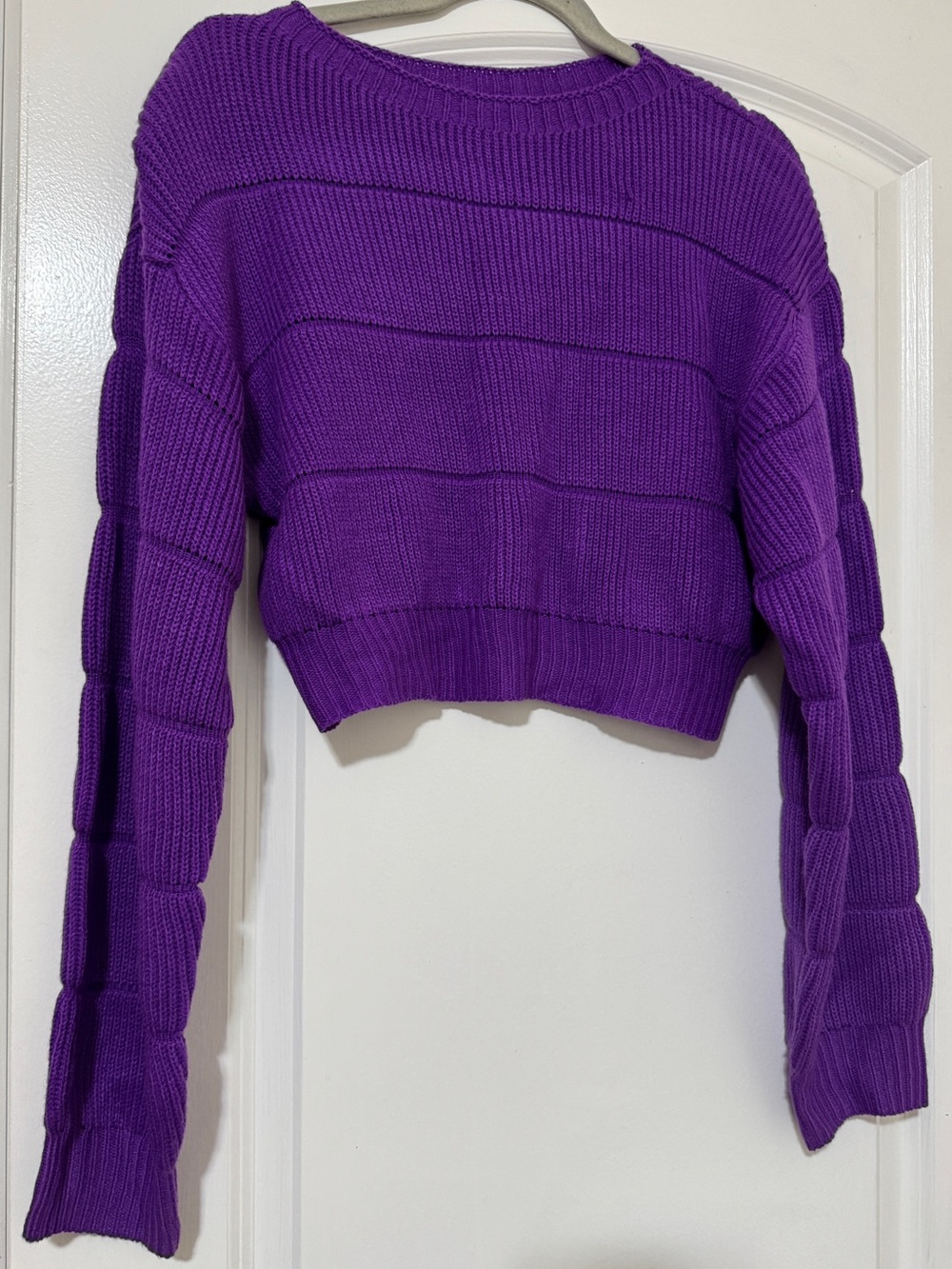 Purple Cropped Knit Sweater - Women